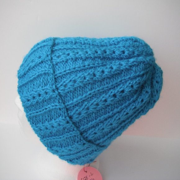 Hand Knitted Hat Toque Adult Size - L Acrylic Blue - 033 Hand knit by me - Picture 3 of 7